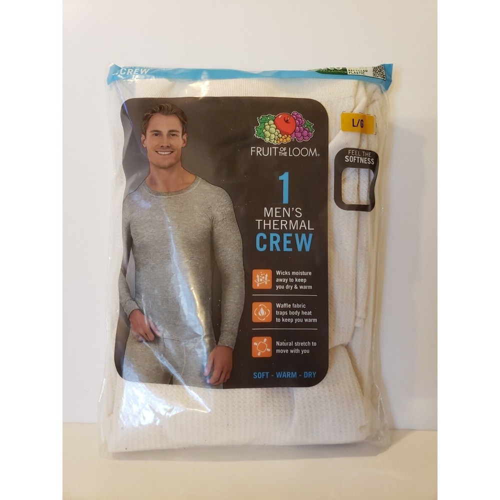 Fruit Of The Loom Mens Thermal Shirt Dual Defense Size Large White Crew NEW